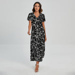 Black And White Geometric Mosaic Print Short Sleeve Maxi Dress