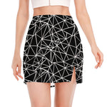 Black And White Geometric Mosaic Print Side Slit Mini Skirt