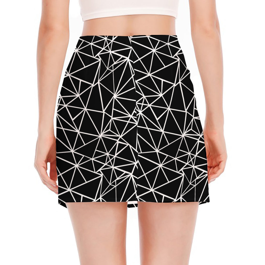 Black And White Geometric Mosaic Print Side Slit Mini Skirt