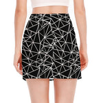 Black And White Geometric Mosaic Print Side Slit Mini Skirt