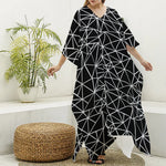 Black And White Geometric Mosaic Print Silk V-Neck Kaftan Dress