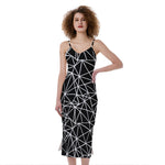Black And White Geometric Mosaic Print Slim Fit Midi Cami Dress