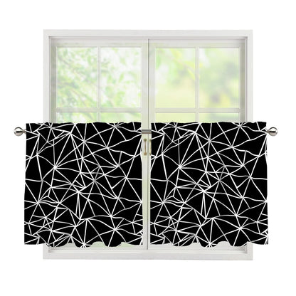 Black And White Geometric Mosaic Print Tier Curtains