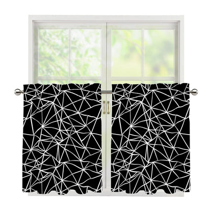 Black And White Geometric Mosaic Print Tier Curtains