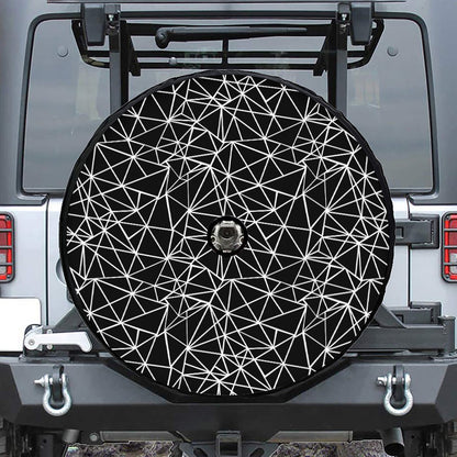 Black And White Geometric Mosaic Print Tire Cover With Camera Hole