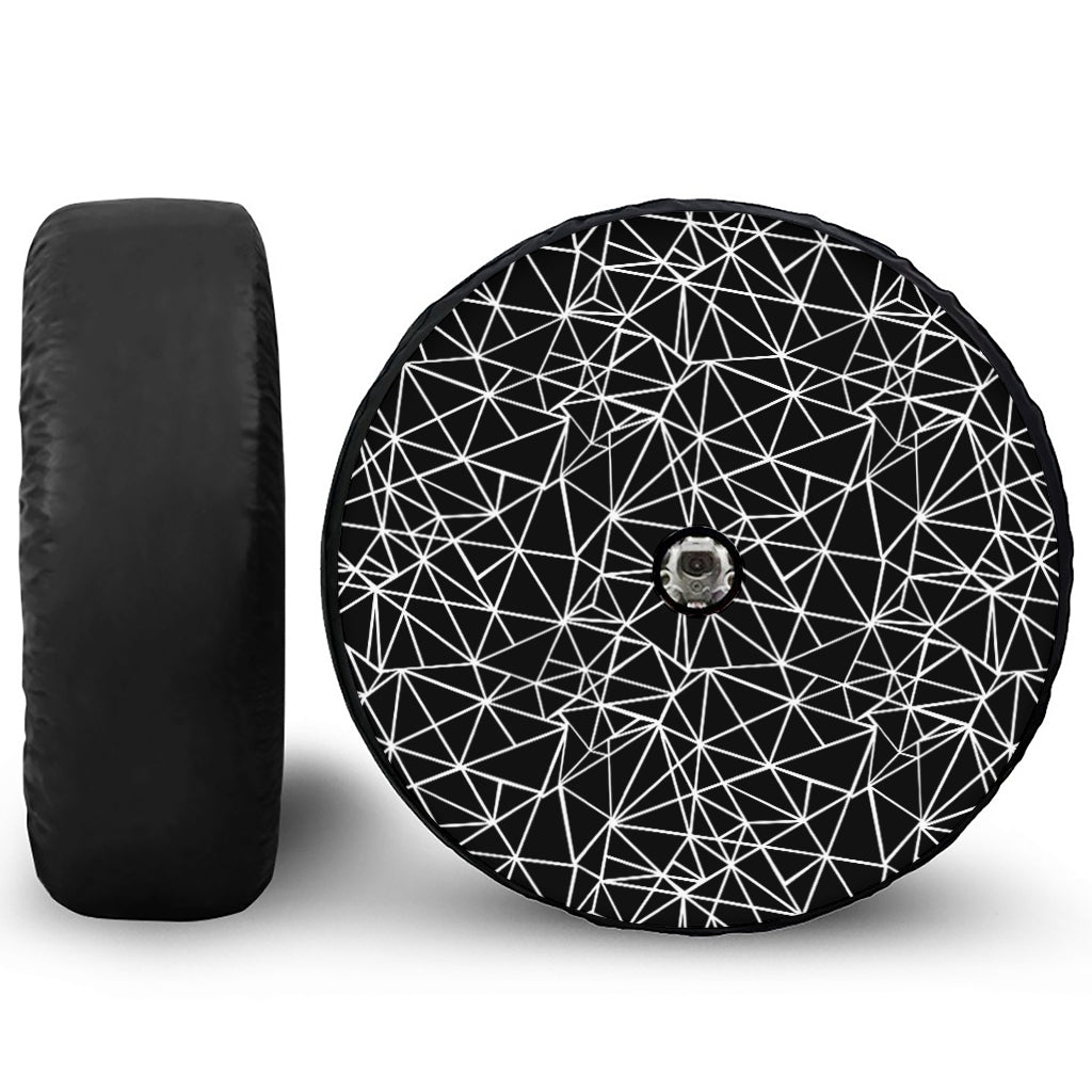Black And White Geometric Mosaic Print Tire Cover With Camera Hole