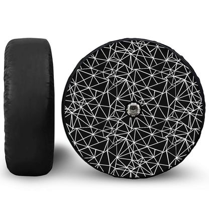 Black And White Geometric Mosaic Print Tire Cover With Camera Hole