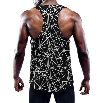 Black And White Geometric Mosaic Print Training Tank Top