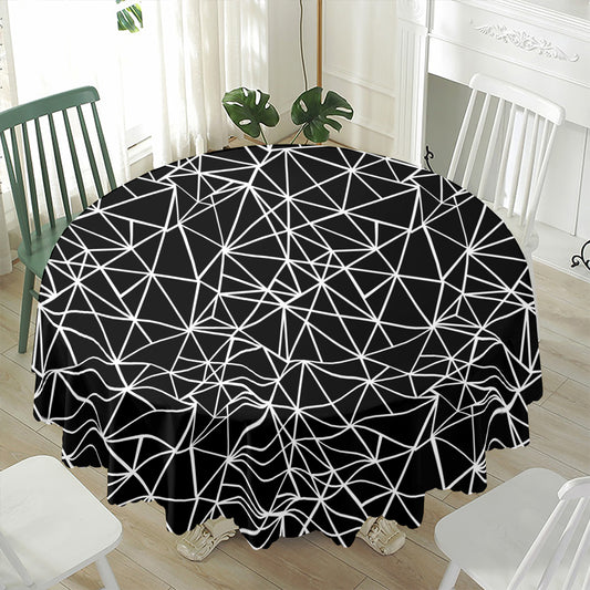 Black And White Geometric Mosaic Print Waterproof Round Tablecloth