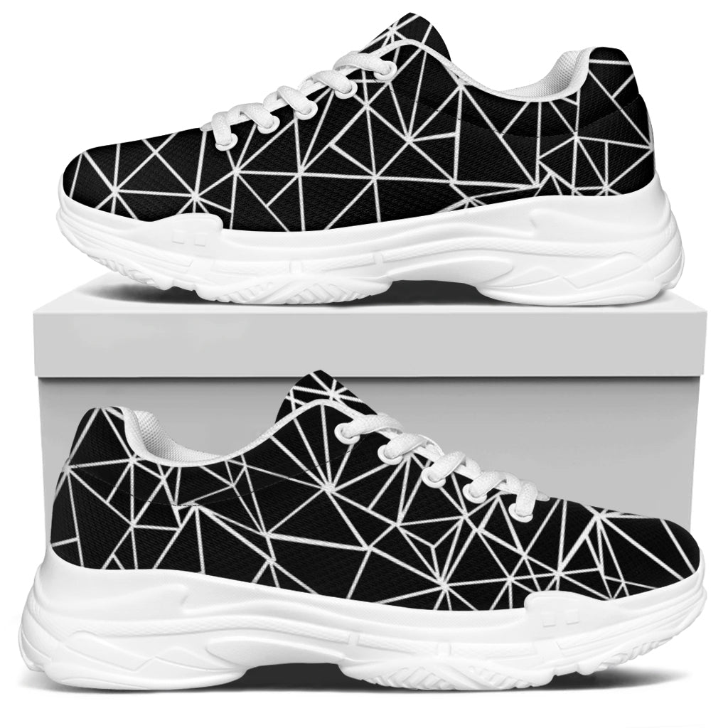 Black And White Geometric Mosaic Print White Chunky Shoes