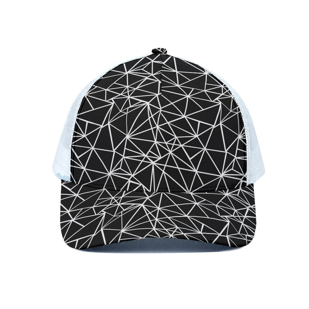 Black And White Geometric Mosaic Print White Mesh Trucker Cap