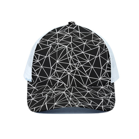 Black And White Geometric Mosaic Print White Mesh Trucker Cap