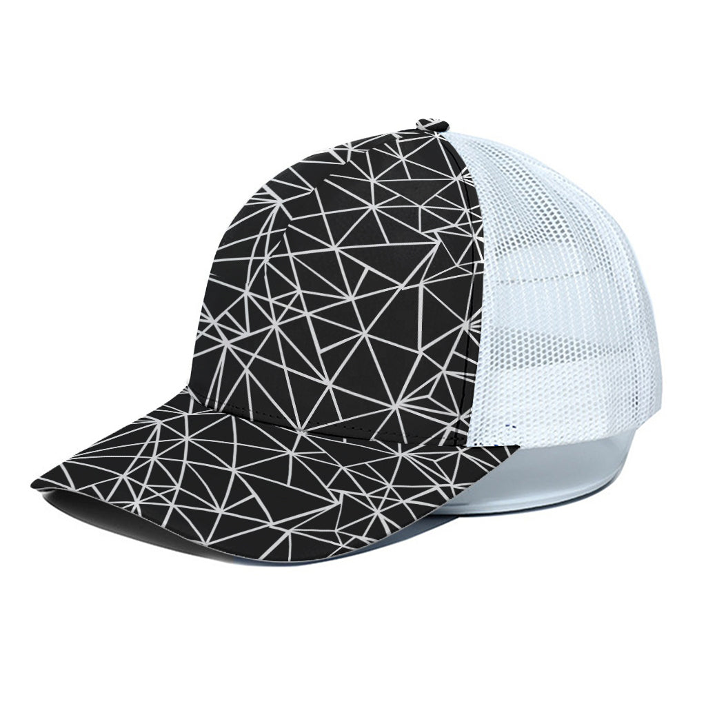 Black And White Geometric Mosaic Print White Mesh Trucker Cap