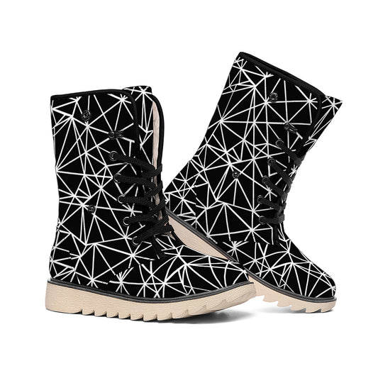Black And White Geometric Mosaic Print Winter Boots