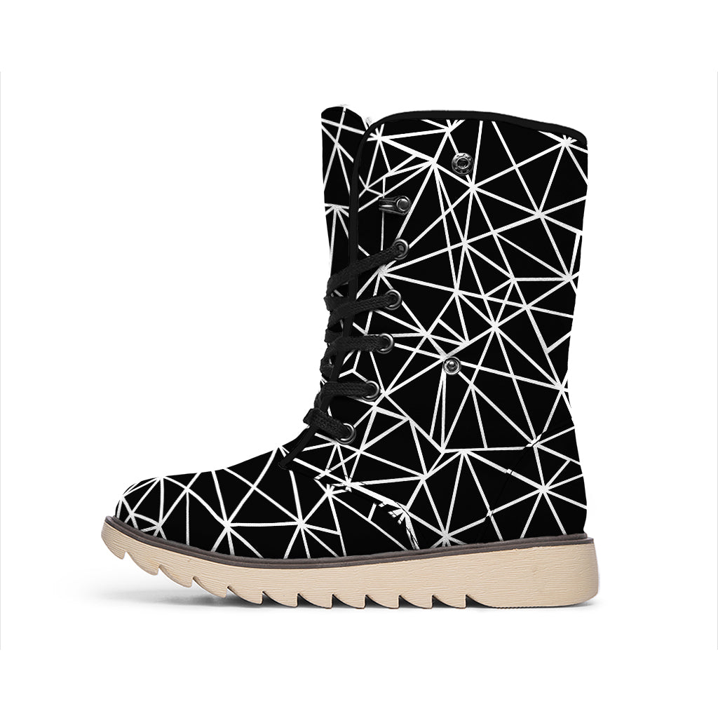 Black And White Geometric Mosaic Print Winter Boots