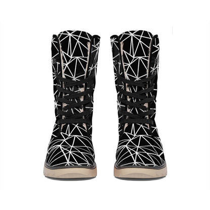 Black And White Geometric Mosaic Print Winter Boots