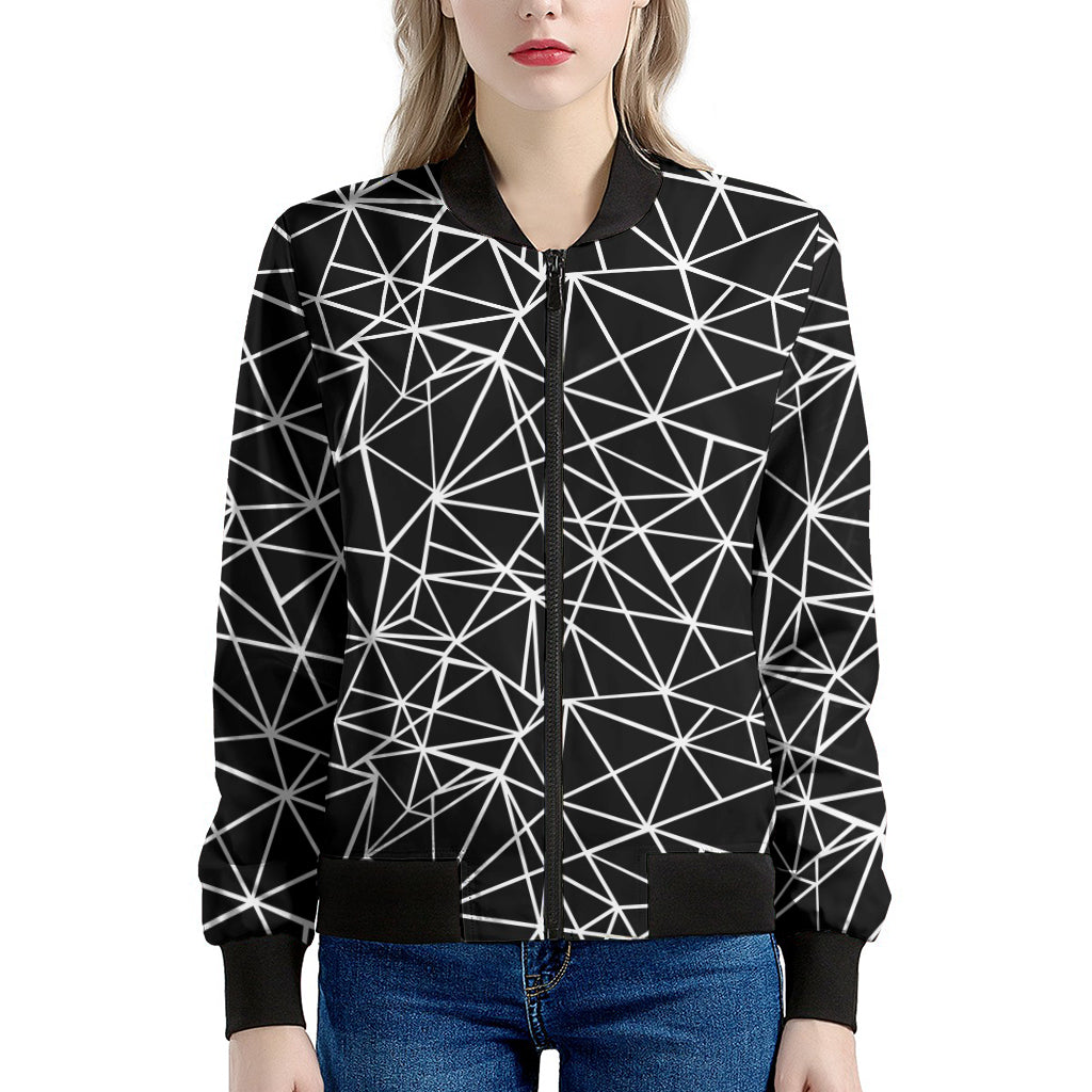 Black And White Geometric Mosaic Print Women's Bomber Jacket