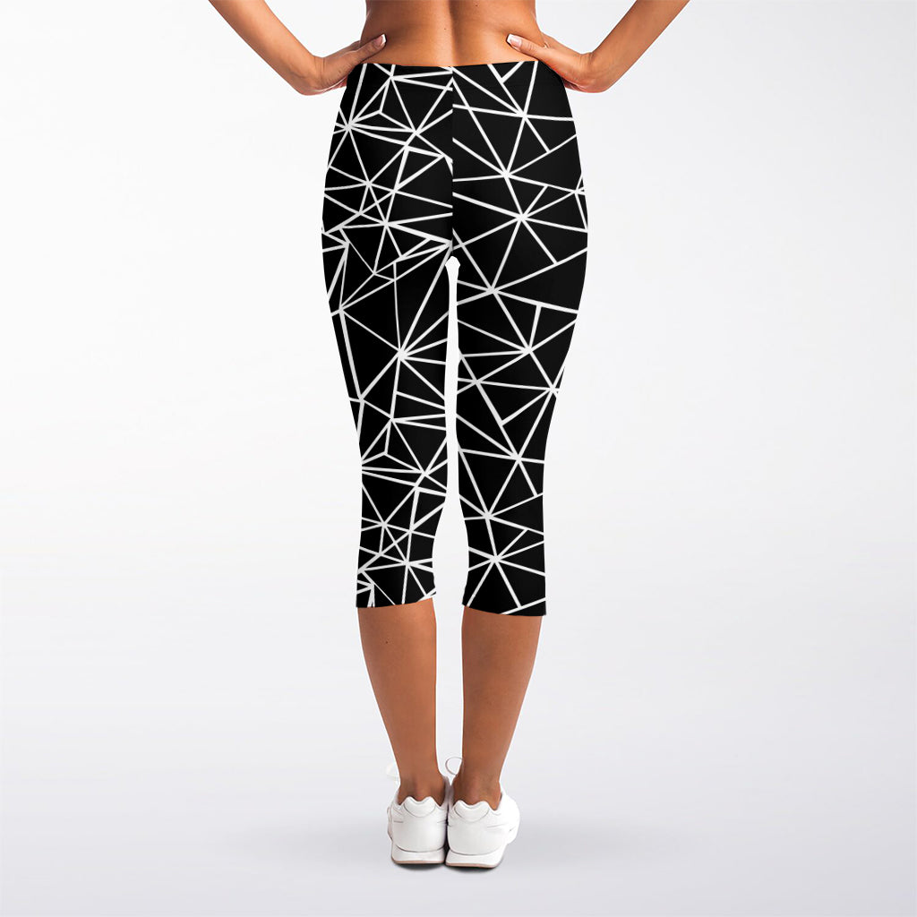 Black And White Geometric Mosaic Print Women's Capri Leggings