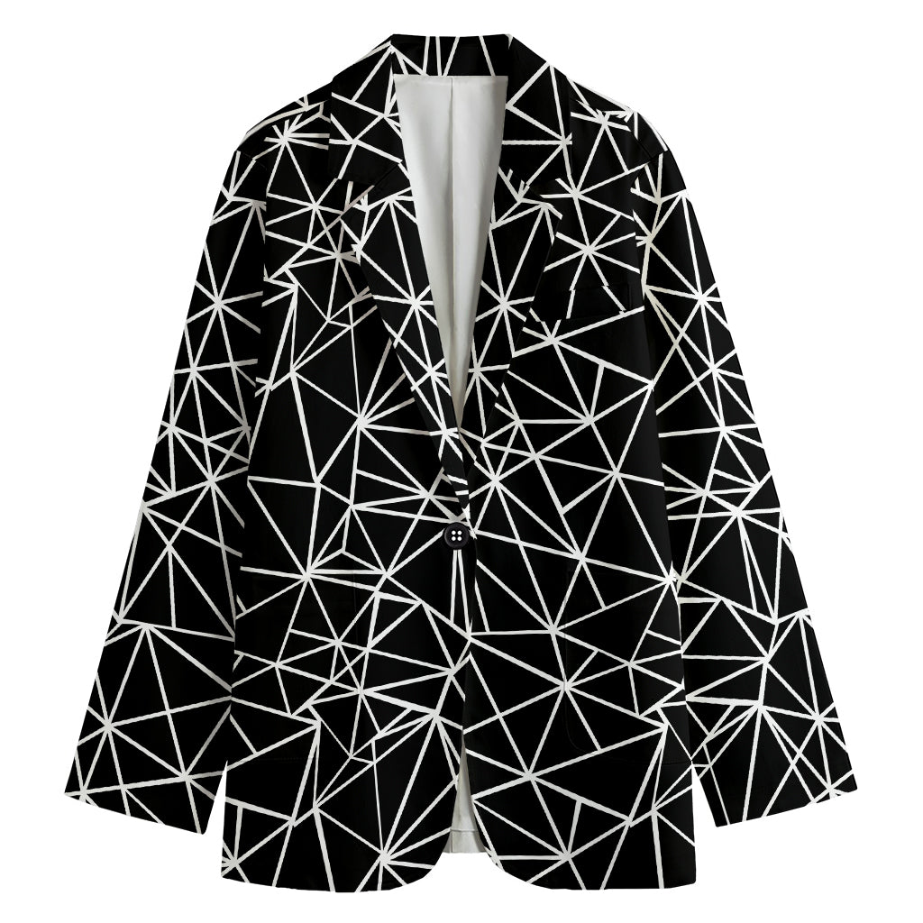 Black And White Geometric Mosaic Print Women's Cotton Blazer