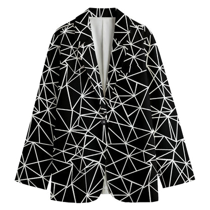 Black And White Geometric Mosaic Print Women's Cotton Blazer