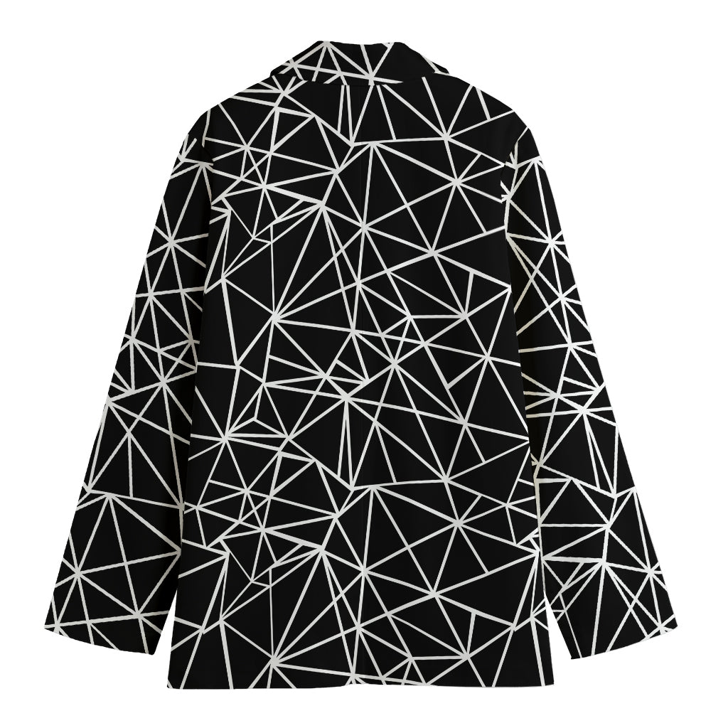Black And White Geometric Mosaic Print Women's Cotton Blazer