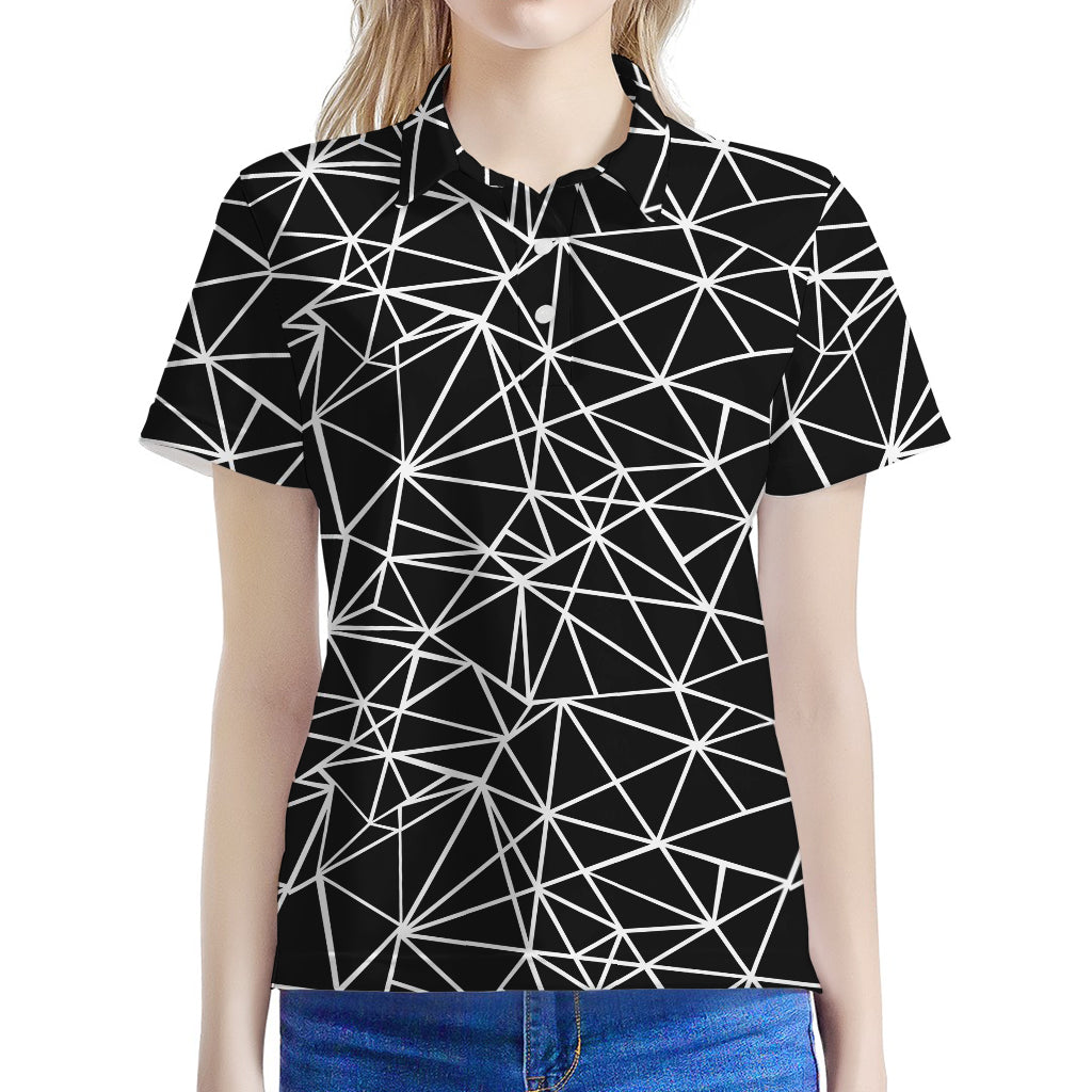 Black And White Geometric Mosaic Print Women's Polo Shirt