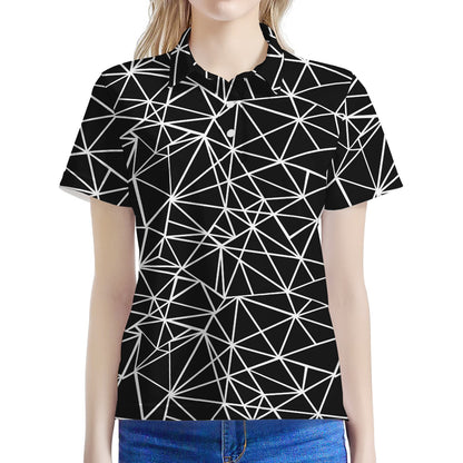 Black And White Geometric Mosaic Print Women's Polo Shirt
