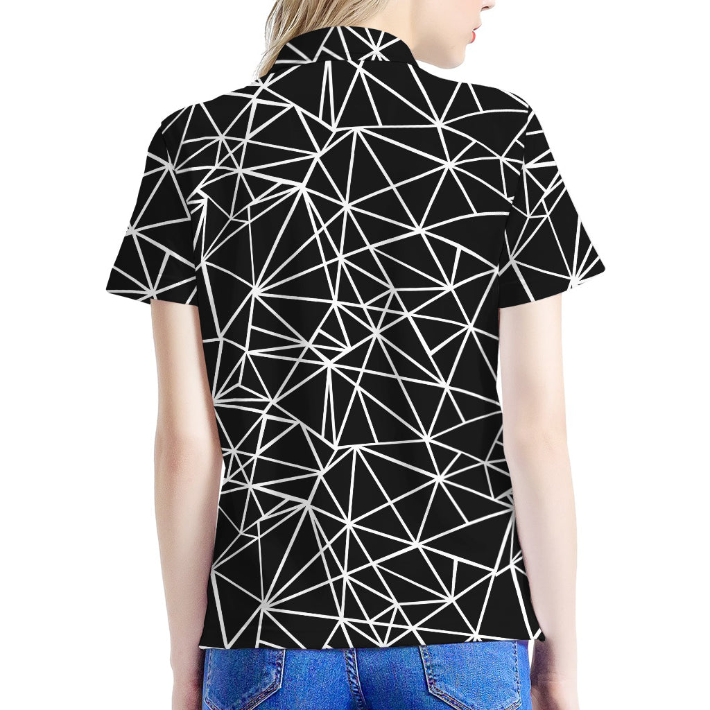 Black And White Geometric Mosaic Print Women's Polo Shirt