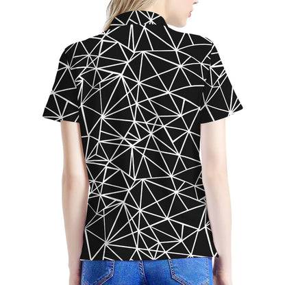 Black And White Geometric Mosaic Print Women's Polo Shirt