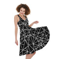 Black And White Geometric Mosaic Print Sleeveless Knee Length Dress
