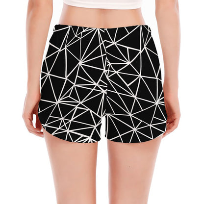 Black And White Geometric Mosaic Print Women's Split Running Shorts