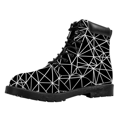 Black And White Geometric Mosaic Print Work Boots