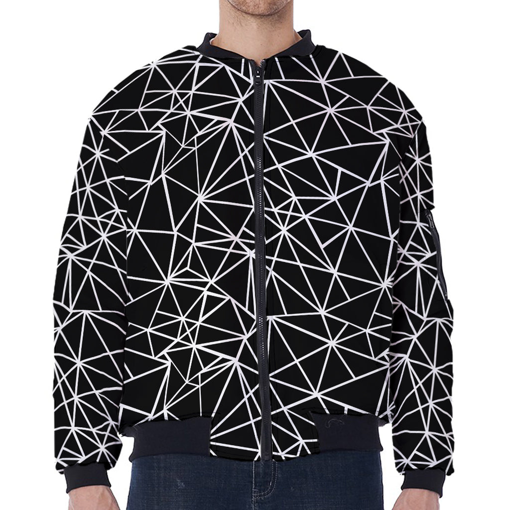 Black And White Geometric Mosaic Print Zip Sleeve Bomber Jacket