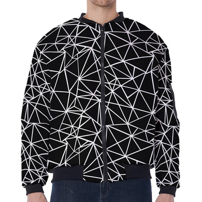 Black And White Geometric Mosaic Print Zip Sleeve Bomber Jacket