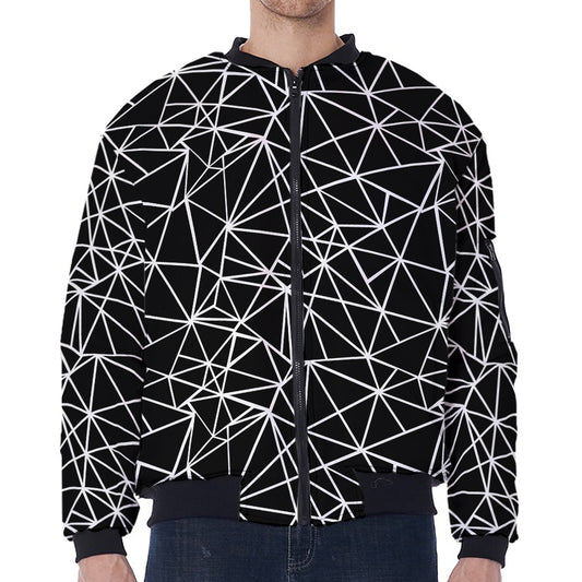 Black And White Geometric Mosaic Print Zip Sleeve Bomber Jacket
