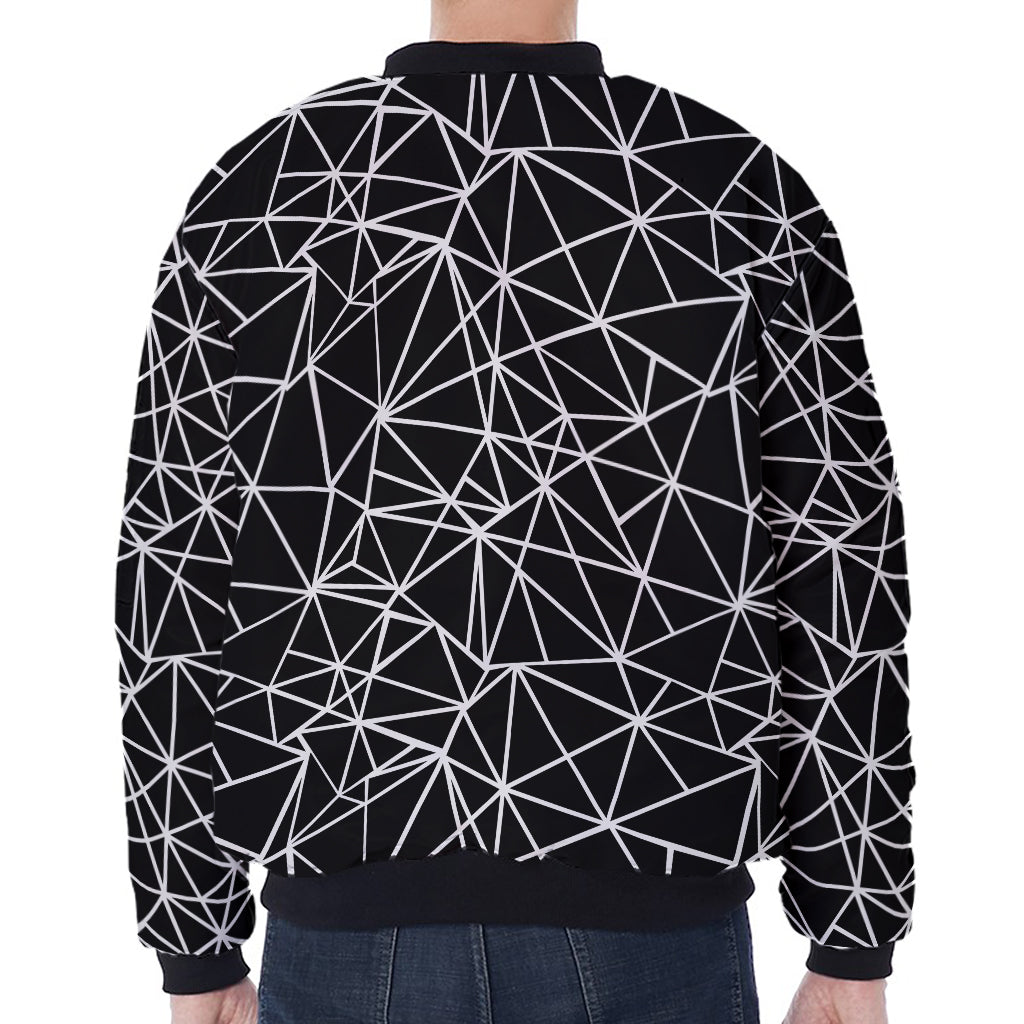 Black And White Geometric Mosaic Print Zip Sleeve Bomber Jacket