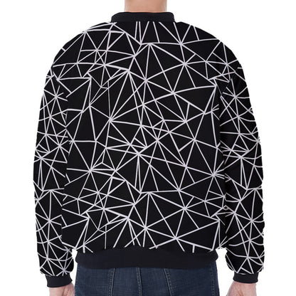 Black And White Geometric Mosaic Print Zip Sleeve Bomber Jacket