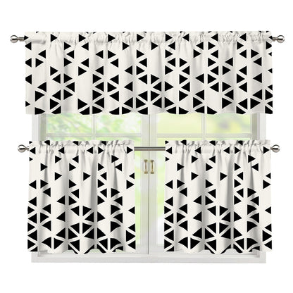 Black And White Geometric Pattern Print 3 Piece Kitchen Curtains