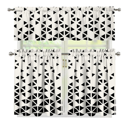 Black And White Geometric Pattern Print 3 Piece Kitchen Curtains