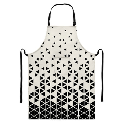 Black And White Geometric Pattern Print Bib Apron With Pocket
