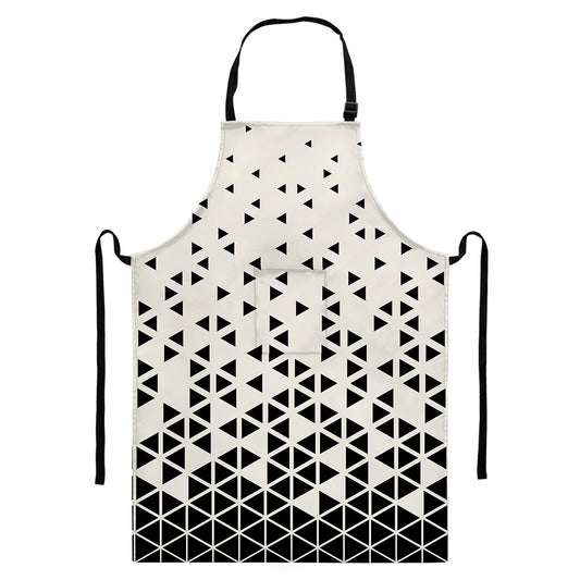 Black And White Geometric Pattern Print Bib Apron With Pocket