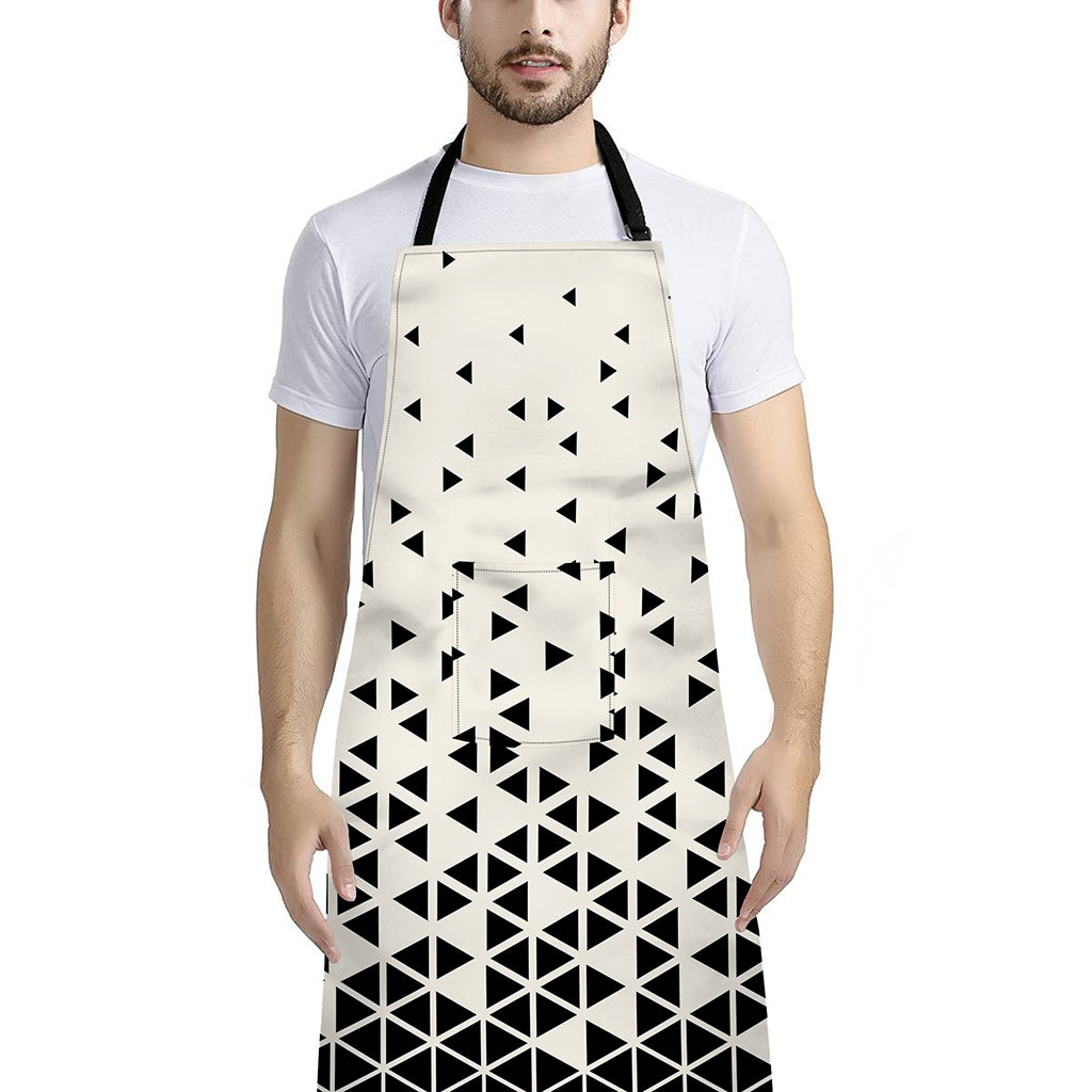 Black And White Geometric Pattern Print Bib Apron With Pocket