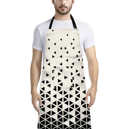 Black And White Geometric Pattern Print Bib Apron With Pocket