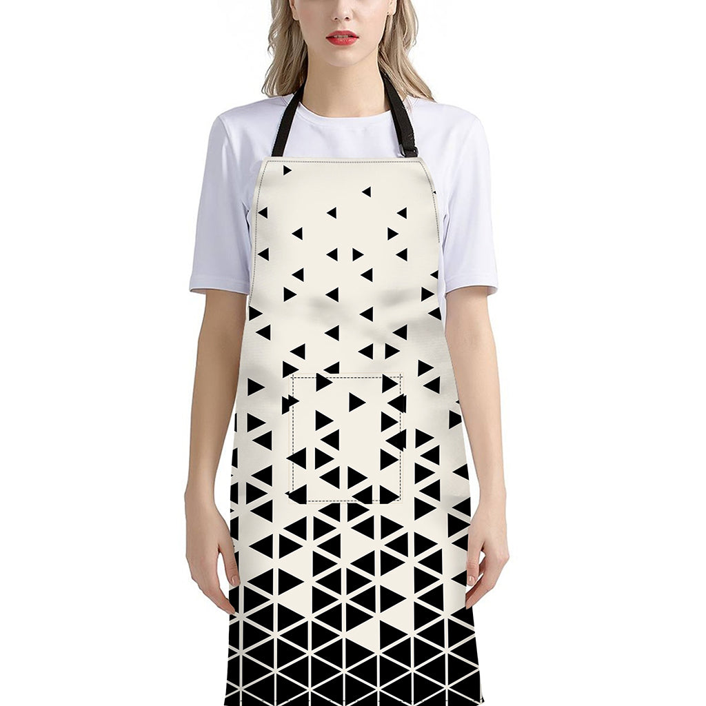 Black And White Geometric Pattern Print Bib Apron With Pocket