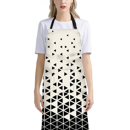 Black And White Geometric Pattern Print Bib Apron With Pocket