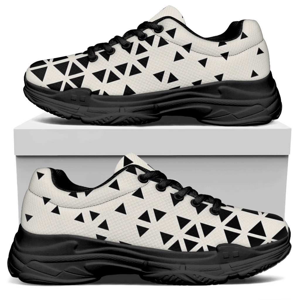 Black And White Geometric Pattern Print Black Chunky Shoes