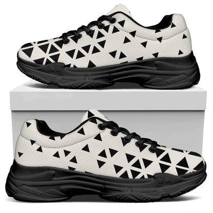 Black And White Geometric Pattern Print Black Chunky Shoes