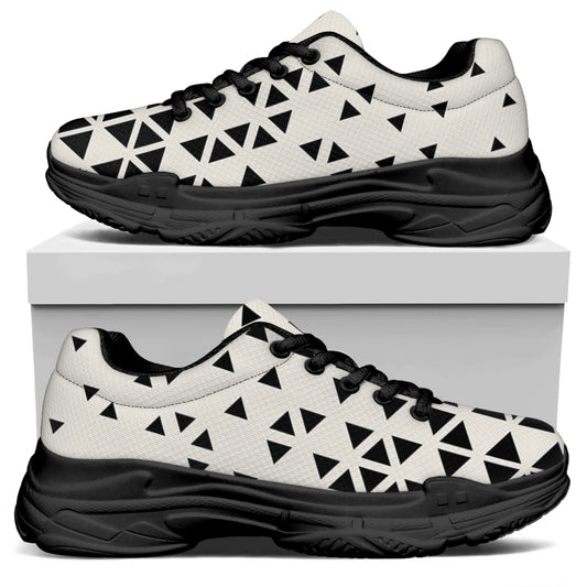 Black And White Geometric Pattern Print Black Chunky Shoes