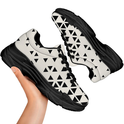 Black And White Geometric Pattern Print Black Chunky Shoes