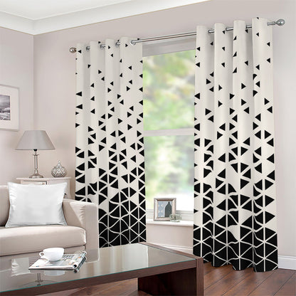 Black And White Geometric Pattern Print Blackout Grommet Curtains